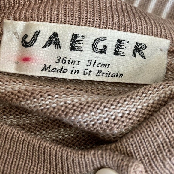 Jaeger Vintage Striped Ivory cream button up cardigan sweater Size Medium - Picture 9 of 11